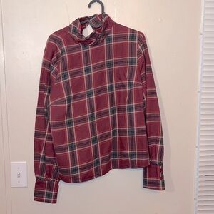 Red Plaid Turtle Neck Women's Blouse